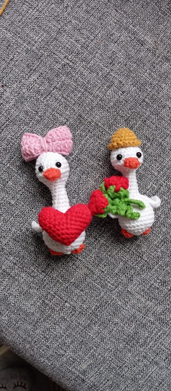 Sevimli Amigurumi Ördek Seti  Kalp ve Çiçek Detaylı