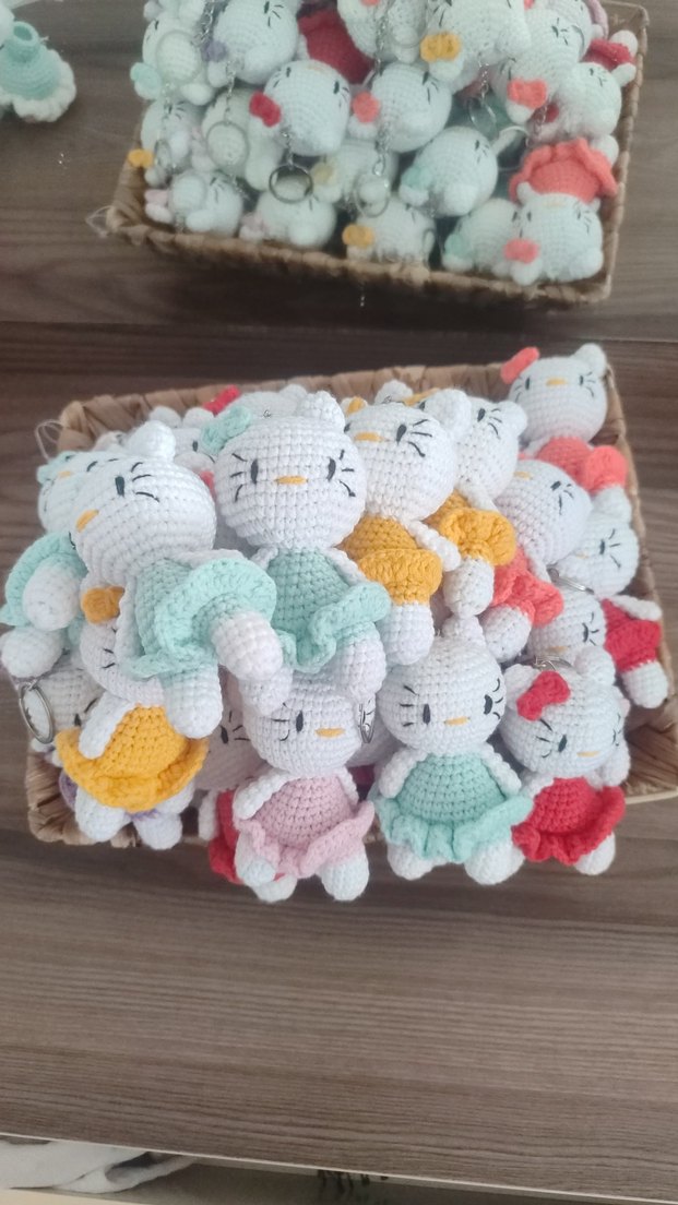 Pastel Renkli El Örgüsü Hello Kitty Peluş